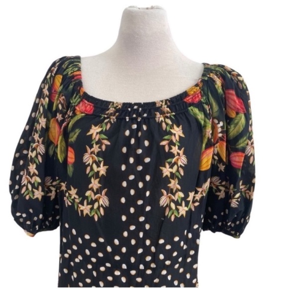 FARM Rio Cocoa Paradise Tropical Square Neck Maxi Dress Black Medium - Picture 3 of 9